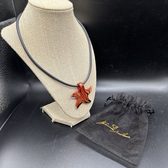 Cz by Kenneth Jay Lane Glass Pendant Necklace Starfish Cord Red Gold Black - Picture 1 of 9